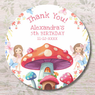 Pink Floral Girl Fairy Birthday Thank You Classic Round Sticker
