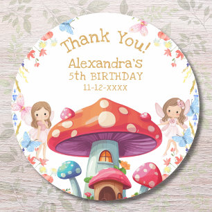 Pink Floral Girl Fairy Birthday Thank You Classic Round Sticker