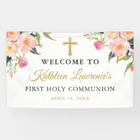 Pink Floral Girl First Holy Communion Banner