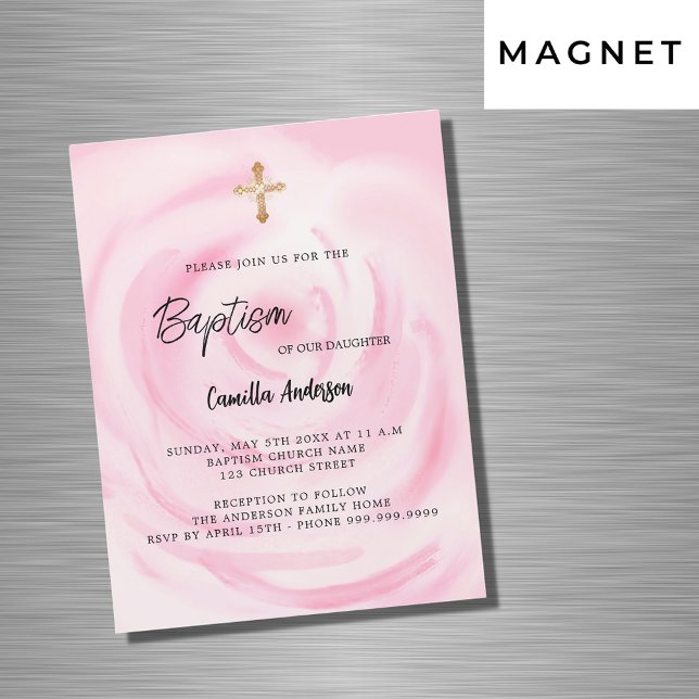 Pink floral girl luxury Baptism Magnetic Invitation (Creator Uploaded)