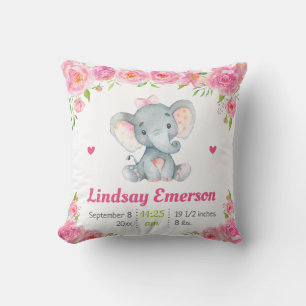Pink Floral Girl Nursery Baby Shower Gift Elephant Cushion