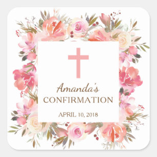 Pink Floral Girls Confirmation Sticker