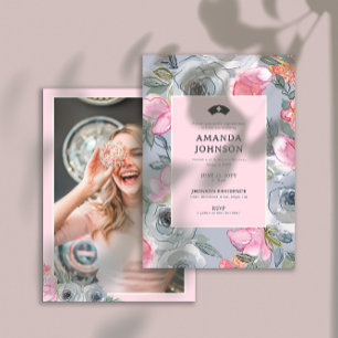 Pink Floral Girly Nursing Photo (Back) Graduation  Invitation