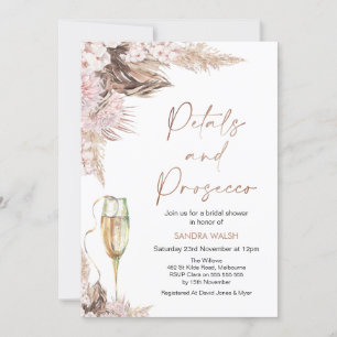 Pink Floral Glass Petals Prosecco Bridal Shower Invitation
