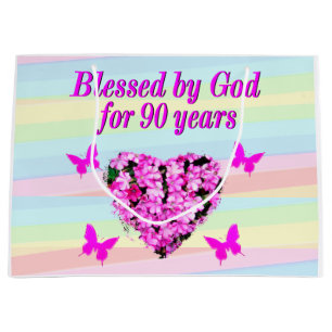 PINK FLORAL GOD LOVING 90TH BIRTHDAY GIFT BAG