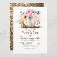 Pink Floral Gold and White Pumpkin Fall Wedding