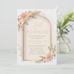 Pink Floral Gold Arch Eid Mubarak Invitation