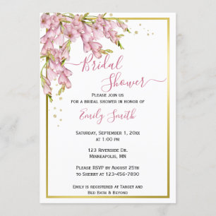 Pink Floral & Gold Brial Shower Invitation