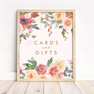 Pink Floral Gold Bridal Cards and Gifts Sign