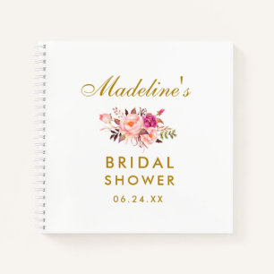 Pink Floral Gold Bridal Shower Gift List Square Notebook
