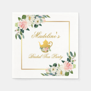 Pink Floral Gold Bridal Shower Tea Party Napkin