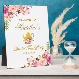 Pink Floral Gold Bridal Shower Tea Party Welcome Plaque