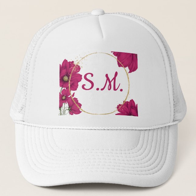 Pink Floral Gold Circle Hat (Front)