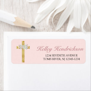 Pink Floral Gold Cross First Communion Address