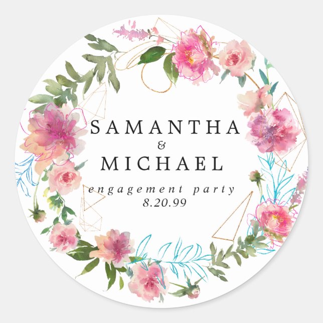 Pink Floral & Gold Engagement Party Envelope Seal (Front)