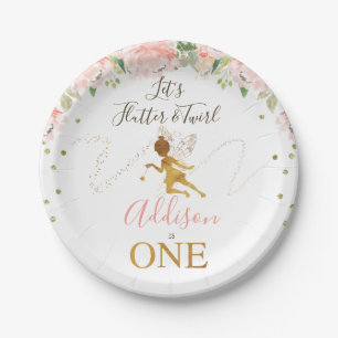 Pink Floral Gold Fairy Birthday Party Paper Plate
