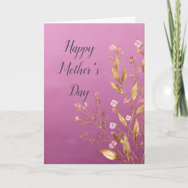 Pink Floral & Gold Foil Trim Mother's Day Card (Front)