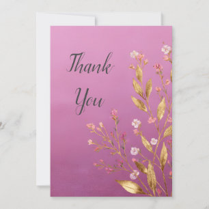 Pink Floral & Gold Foil Trim Thank You Card