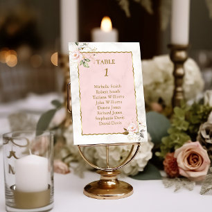 Pink Floral Gold Frame Baptism Seating Chart Table Number