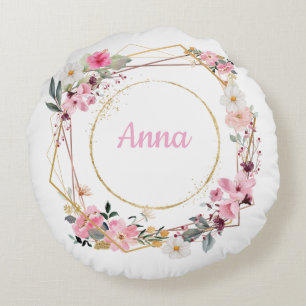 Pink Floral Gold Geometric Decorative Pillow