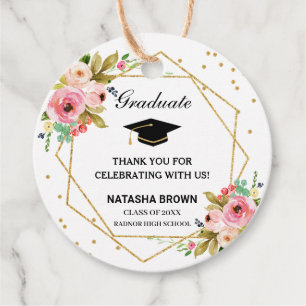 Pink Floral Gold Geometric Graduation Thank You  F Favour Tags