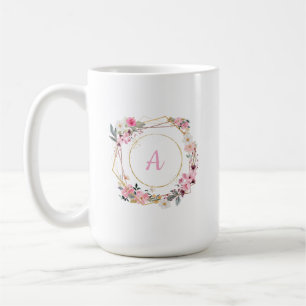 Pink Floral Gold Geometric Mug