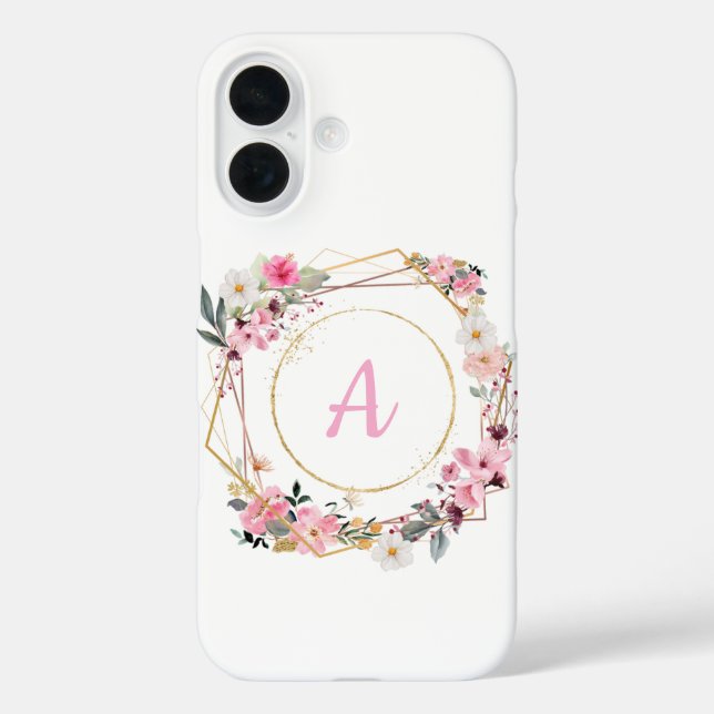 Pink Floral Gold Geometric Phone Case (Back)