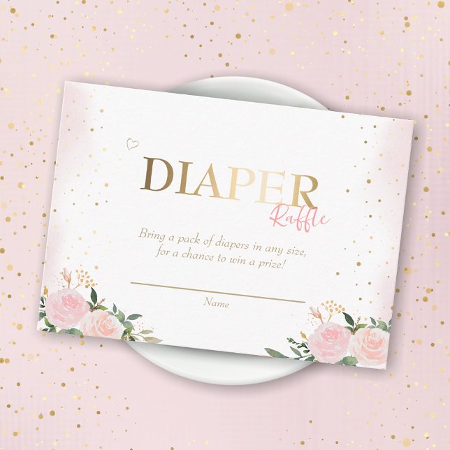 Pink Floral Gold Girl Baby Shower Diaper Raffle Enclosure Card (Creator Uploaded)