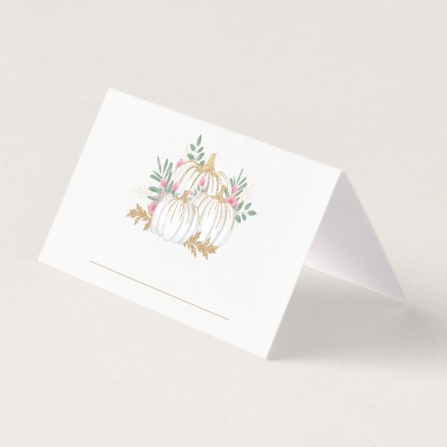 Pink Floral Gold Glitter Pumpkin Fall Party (Front)