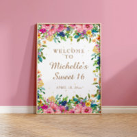 Pink Floral Gold Glitter Sweet 16 Welcome