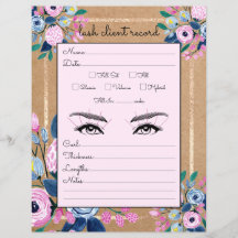 Pink Floral Gold Kraft Paper Lash Client Record