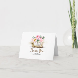 Pink Floral Gold Pumpkin Vase Wedding Thank You Card