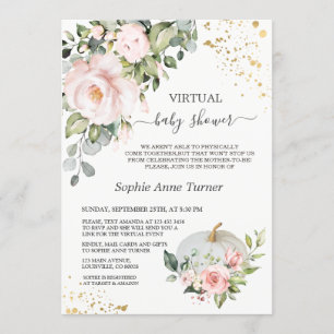 Pink Floral Gold Pumpkin Virtual Baby Shower Invitation