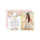Pink Floral Gold Script Sweet 16 Birthday Photo