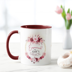  Pink Floral Gold Wreath Empowered by God's Grace  Mug
