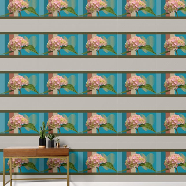 Pink Floral Golden Hearts Blue Grey Brown Stripes Wallpaper (Hallway)