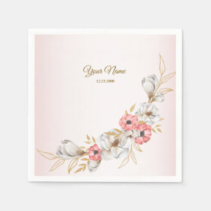 Pink Floral Golden Peach Modern Wedding Party Napkin