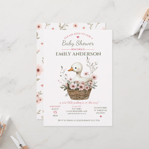 Pink Floral Gosling Baby Shower Invitation