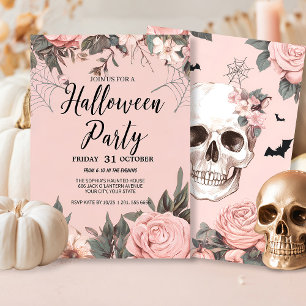 Pink Floral Gothic Halloween Party Invitation