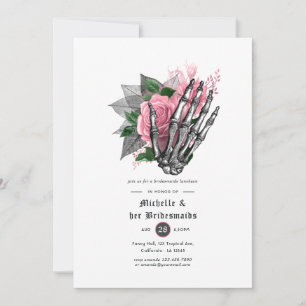 Pink Floral Gothic Skulls Bridesmaids Luncheon Invitation