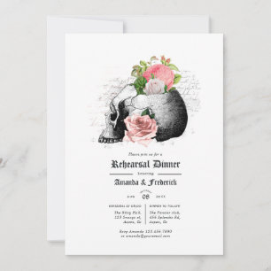 Pink Floral Gothic Skulls Rehearsal Dinner Invitation