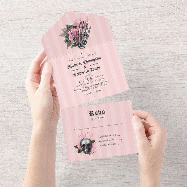 Pink Floral Gothic Wedding All In One Invitation (Tearaway)