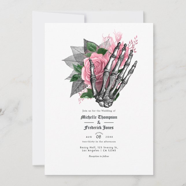 Pink Floral Gothic Wedding Invitation (Front)