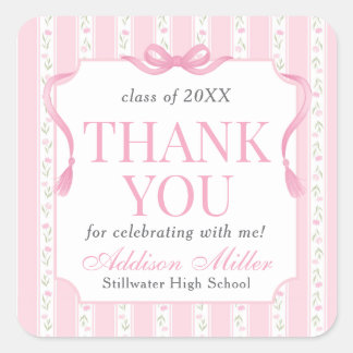 Pink Floral Graduation Announcement  Square Sticker