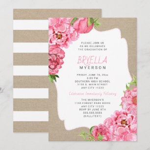 Pink Floral Graduation ceremony party invitations
