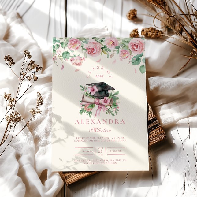 Pink Floral Graduation Invitation (Creator Uploaded)