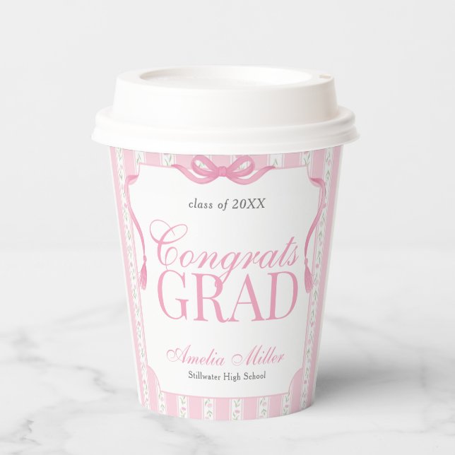 Pink Floral Graduation Paper Cups (Front)