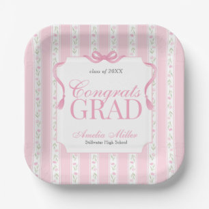 Pink Floral Graduation Paper Plate