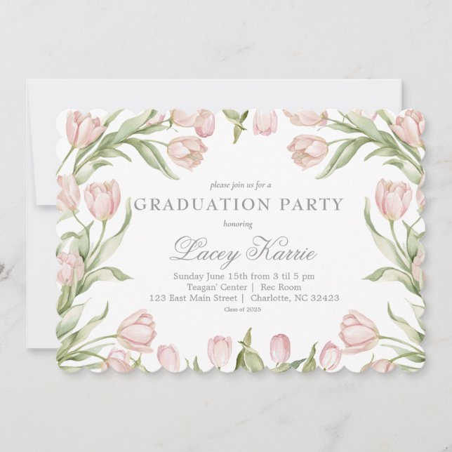 Pink Floral Graduation Party Invitation (Front)