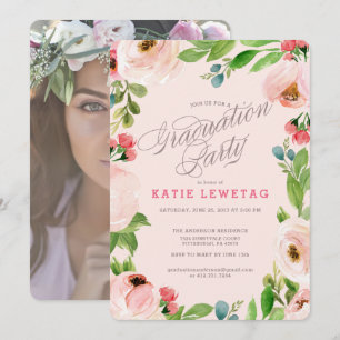 PINK FLORAL GRADUATION PARTY INVITATION